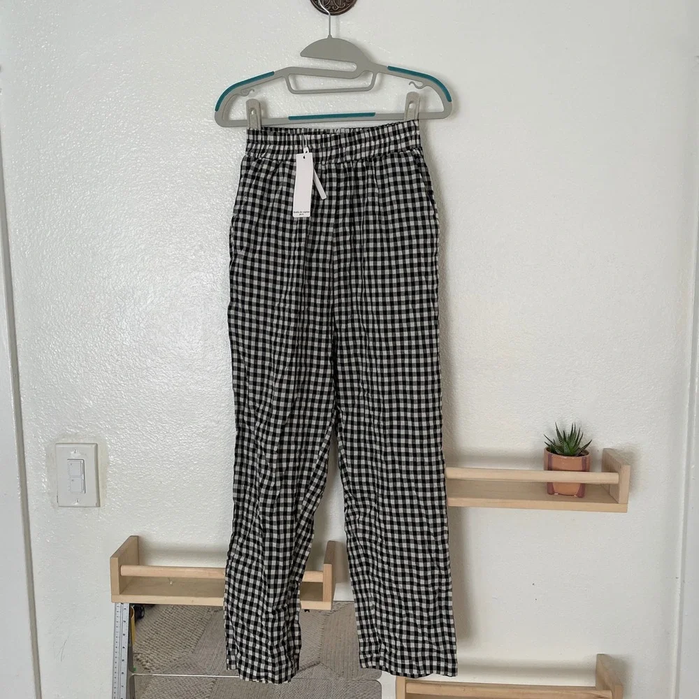 Drole de Copine Paris Gingham Elastic Waist Pants Black White‎ Check S/M